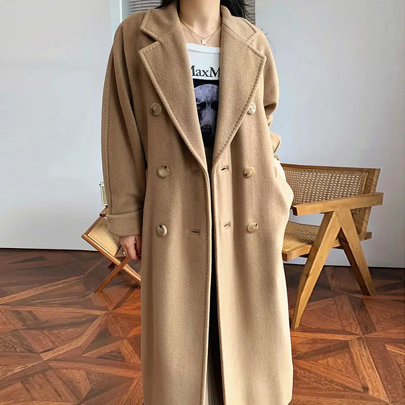 

2024 popular autumn and winter long double-sided plush coat women's high-end foreign style Internet celebrity small woolen coat