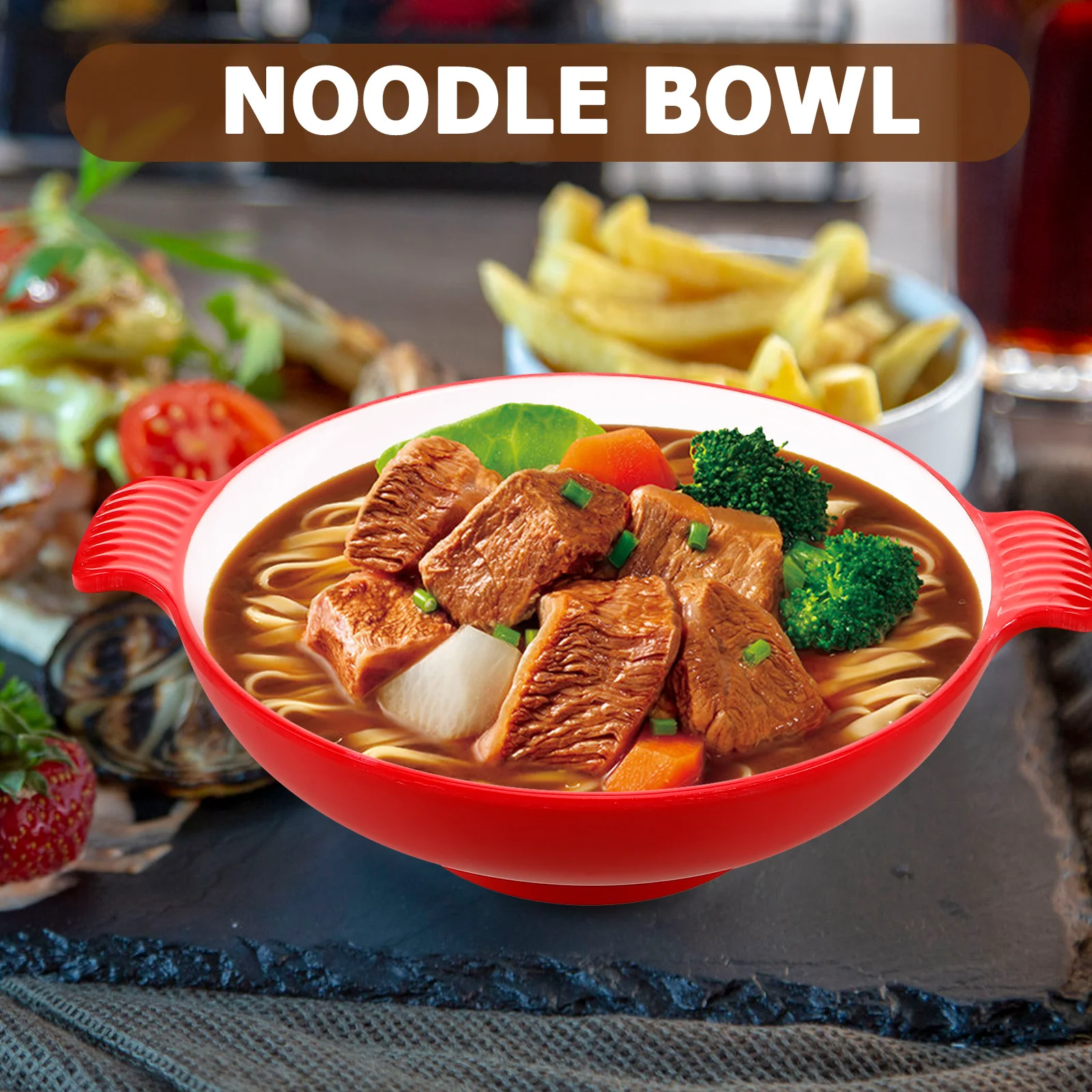 

Large Reusable Plastic Double Handle Ramen Bowl for Soup Noodles Salad Pasta Serving Kitchen Tableware Food Container