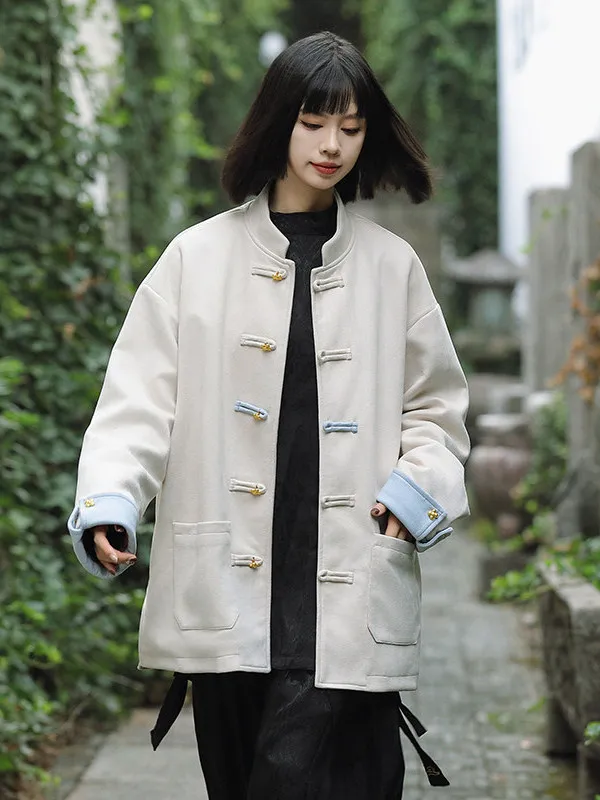 

Couples New Chinese Sle Men's Deer Skin Velvet Jaet with Button Collar Traditional Tang Costume Hanfu Wind Outerwear Coat