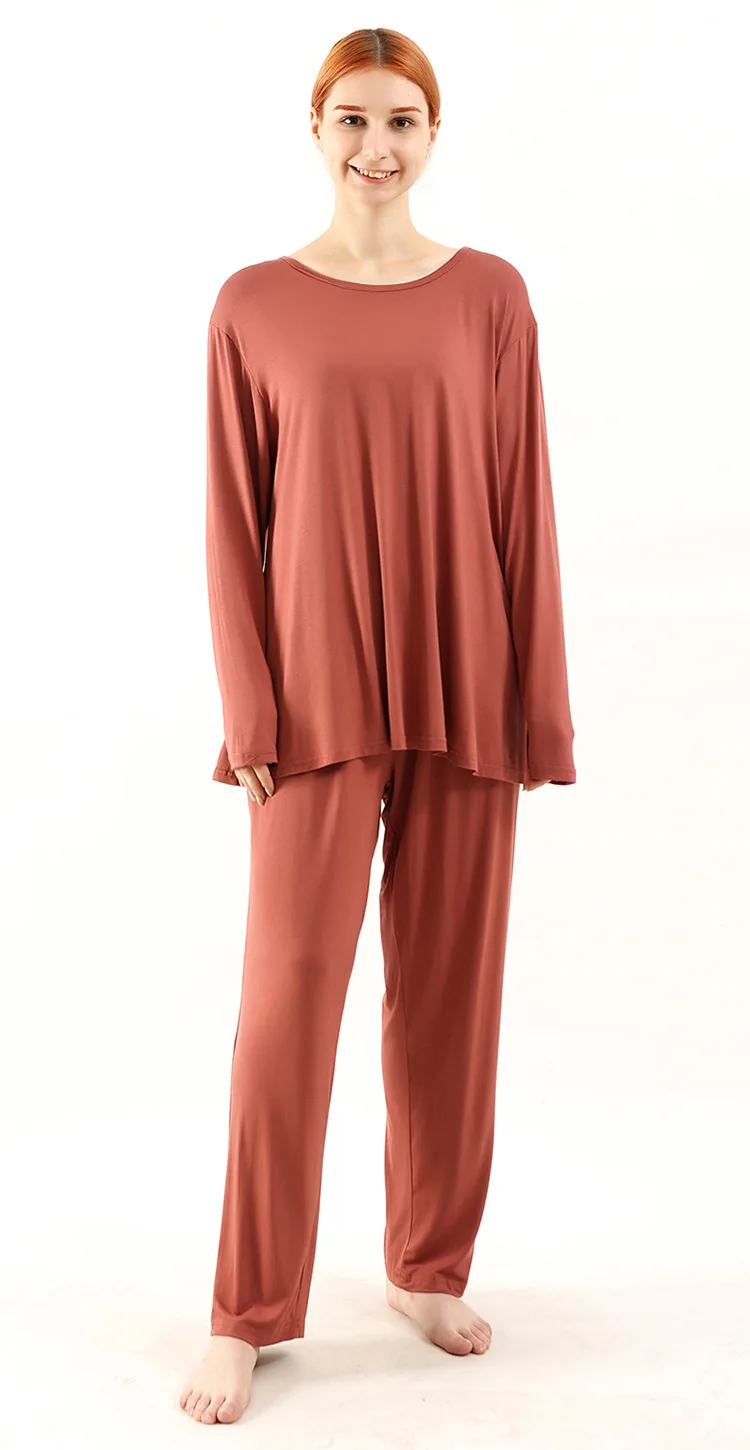 

Новинка, свободный пижамный комплект, 2 предмета, пижамный комплект из бамбукового волокна, женская высокоэластичная одежда для сна, ночная рубашка, повседневная домашняя одежда, пижама