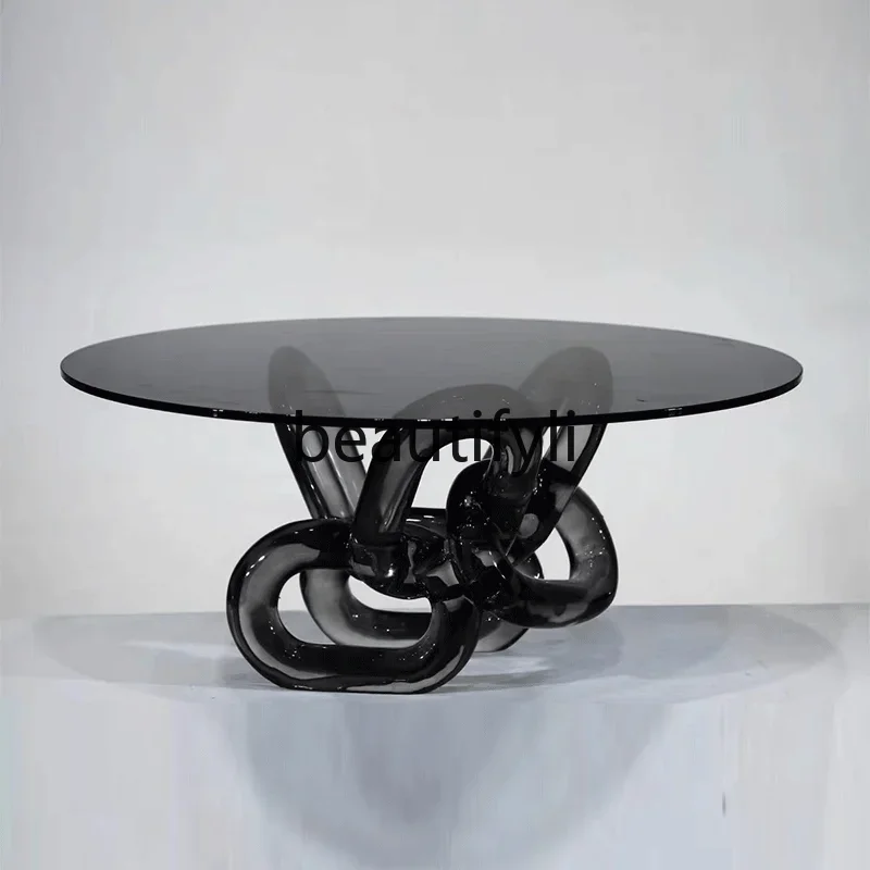 Modern designer resin transparent round tea table villa model room coffee table crystal tempered glass coffee table