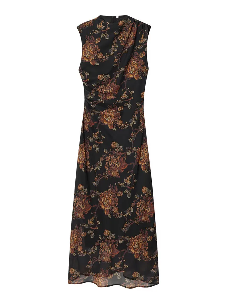 

Женское летнее платье HH 2026: новое, с круглым вырезом, без рукавов, с цветочным принтом, плиссированное, модное, длиной до щиколотки, на молнии