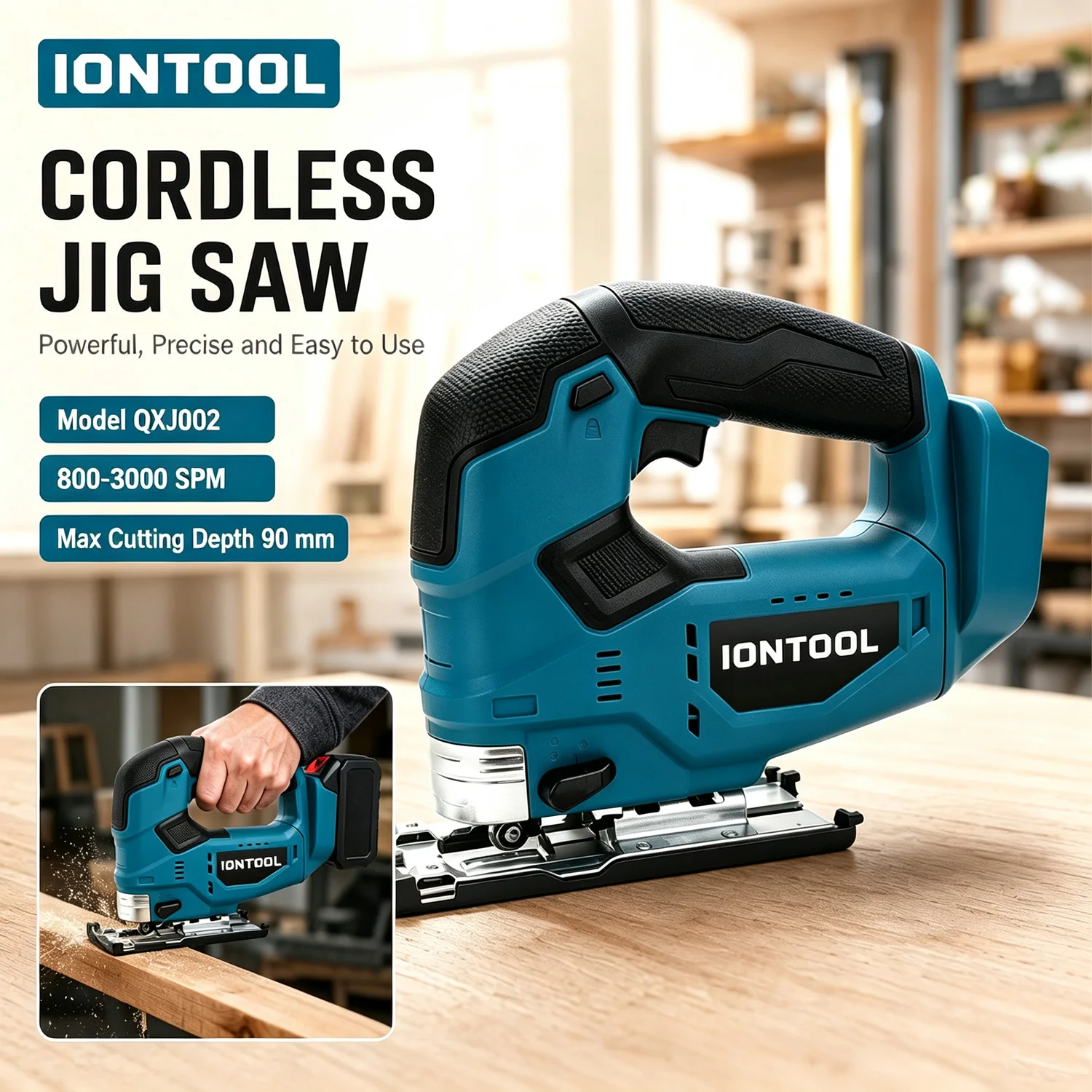 IONTOOL Compact Cordless Jigsaw 90mm Cutting Depth Variable Speed for DIY Woodworking and Crafting Projects Power Tool