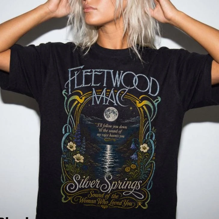Fleetwood Mac Silver Springs Shirt, Vintage Band Tour Tee, Art Nouveau Moonlit Botanical Graphic Tee