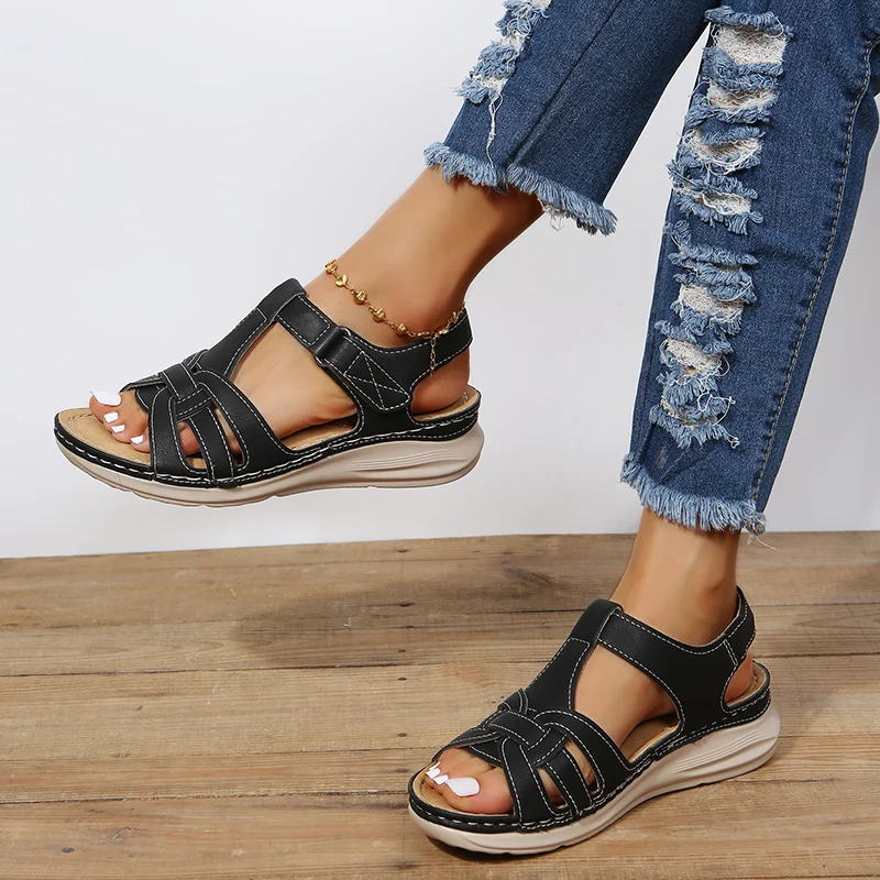 Sandalias de viento de hadas para mujer, con cabeza cuadrada Vintage Chanclas de playa, novedad de verano, 2024