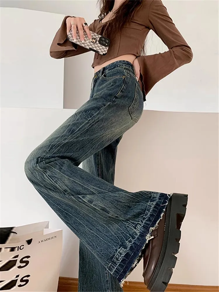 Jeans da donna a vita bassa stile centrota ricamo motivo floreale stampa grafica decorazione artistica pantaloni femminili denim da donna
