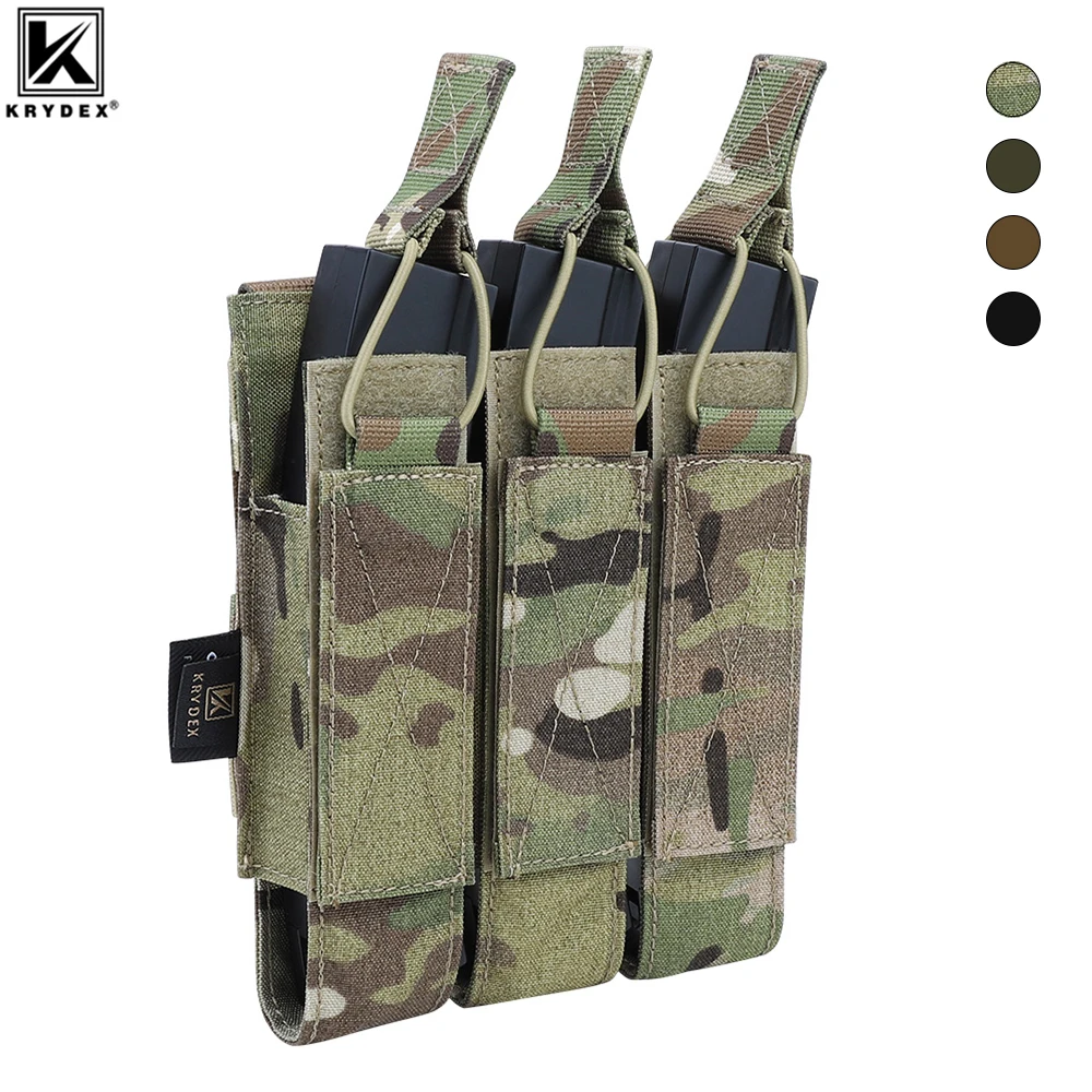 KRYDEX Triple Mag Pouch For MP5 MP7 KRISS Tactical Modular MOLLE Open-Top SMG Magazine Pouch Carrier Airsoft Hunting Vest Gear