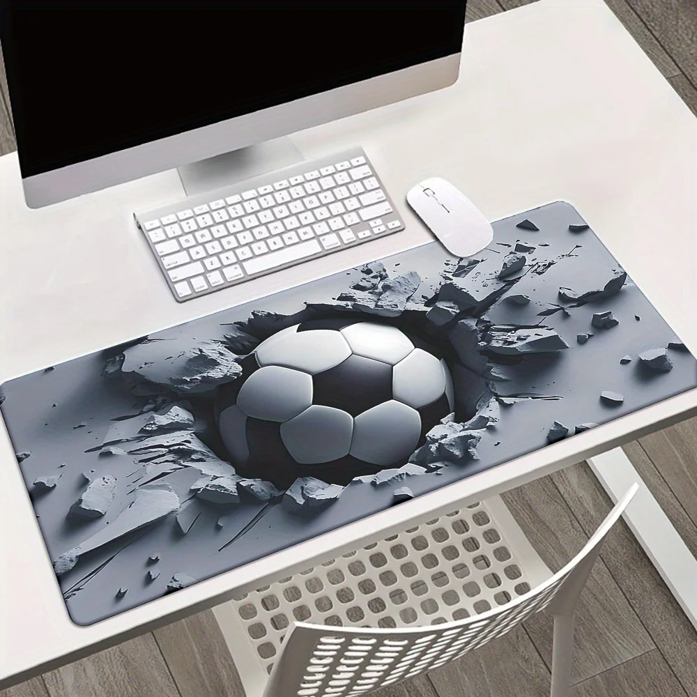 3D Soccer Ball Breaking Wall Extended Gaming Mouse Pad Non-Slip Rubber Base Keyboard Mat for PC Gamer
