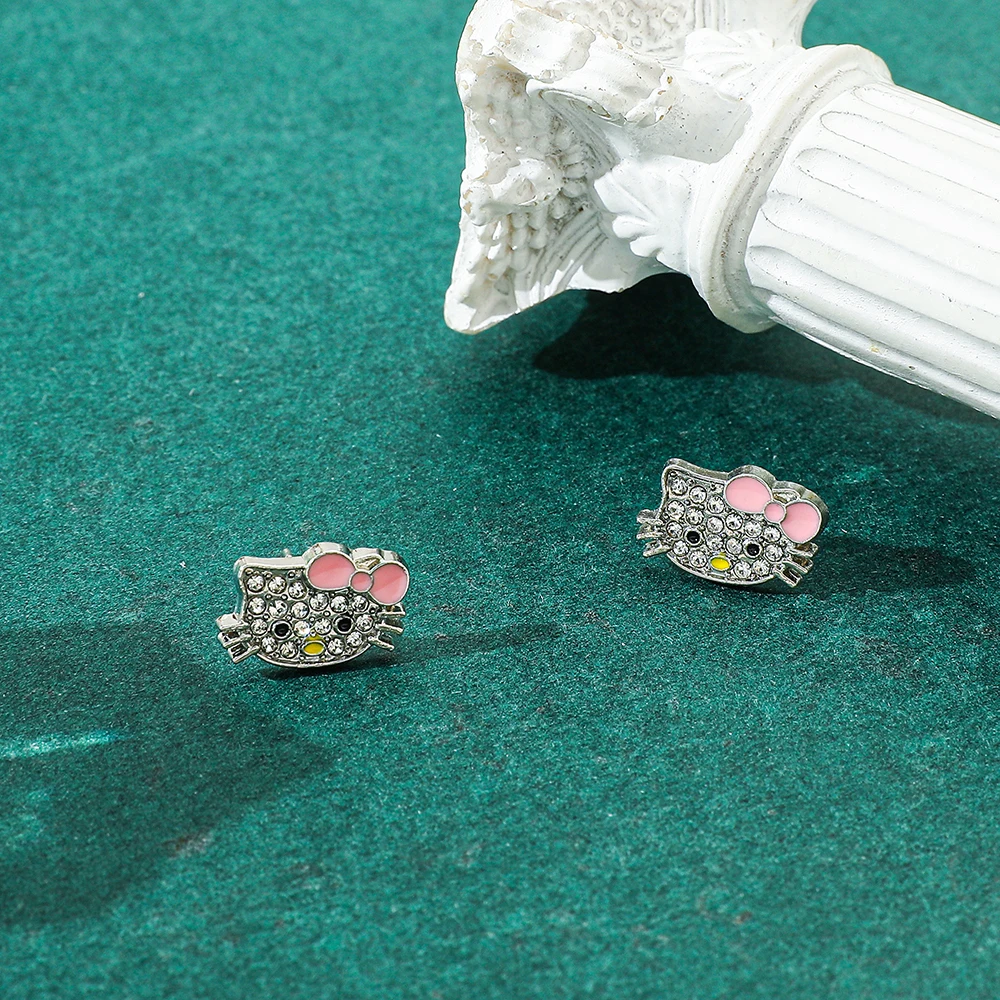 Sanrio Hello Kitty Cartoon Earrings Sweet Girl Rhinestone Earrings Gift for Your Favourite Person image 4