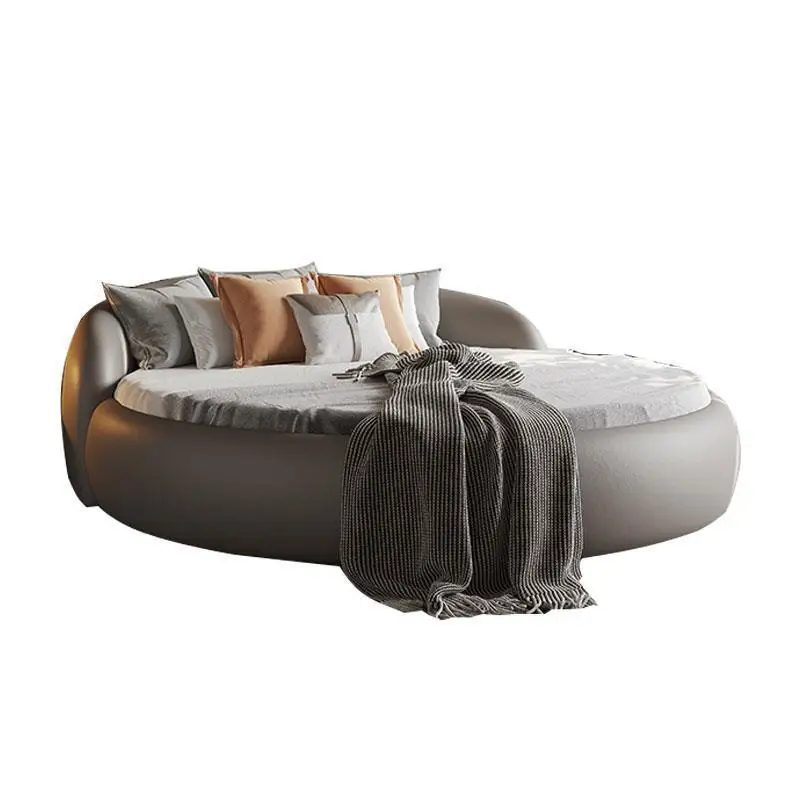leather large round double  master bedroom wedding bed hotel  famous modern simple large apartment 2 meters