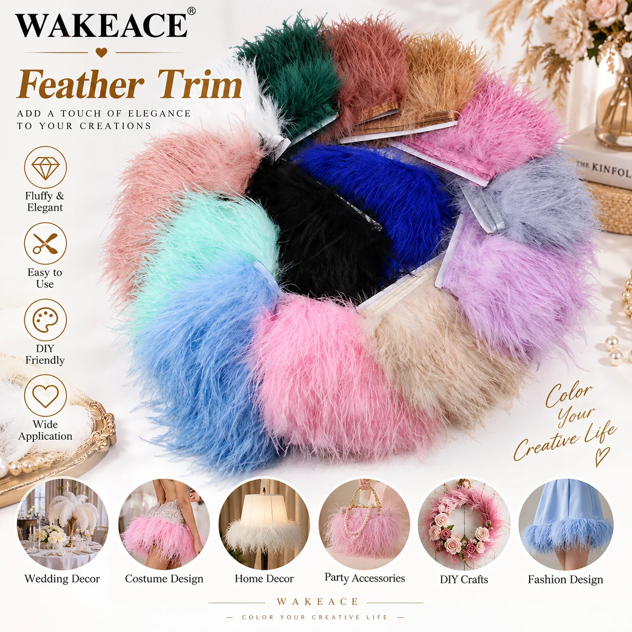 1m 10-15cm Feather Trim Fringe for DIY Crafts Costume Dress Wedding Party Gift Box Home Decor Accessories