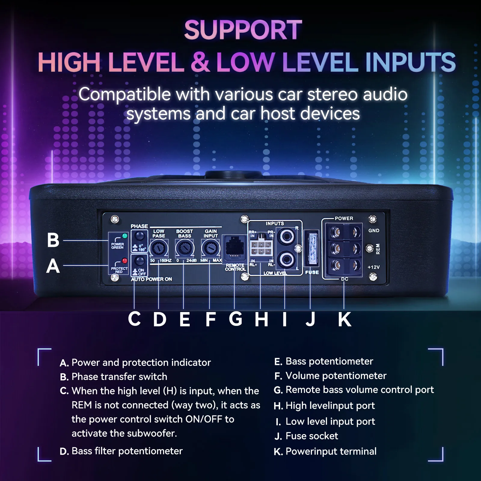 10 بوصة مكبرات صوت للسيارة نشط RMS 80 واط ستيريو نقي باس مثبتة تحت المقعد رقيقة جدا مضخم الصوت APP التحكم ضوء ملون #6