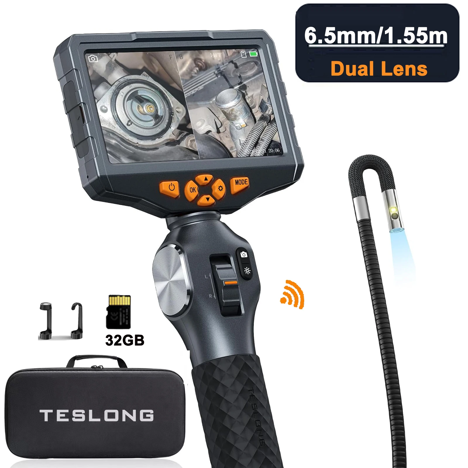 TESLONG TD500 6.5MM podwójny obiektyw boroskop przegubowy 2.0MP 5 Cal IPS dwukierunkowy 360 ° kamera endoskopowa kierownicy z WIFI