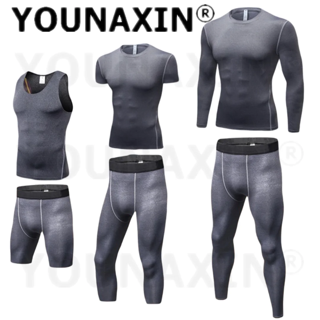 Men's Gray Running Sets Fitness Sports Shorts Tights Short-sleeved Long-sleeved Training Quick Drying Trousers S M L XL 2XL 3XL