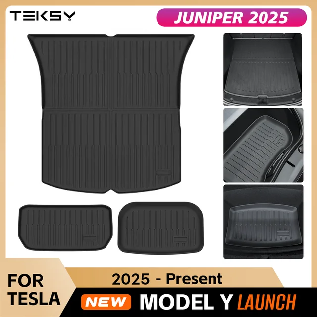 Dla Tesla New Model Y Launch 2025 Juniper 2025+ Przednia i tylna mata bagażnika Dywan TPE Wodoodporne, odporne na warunki atmosferyczne podkładki Mata warstwowa