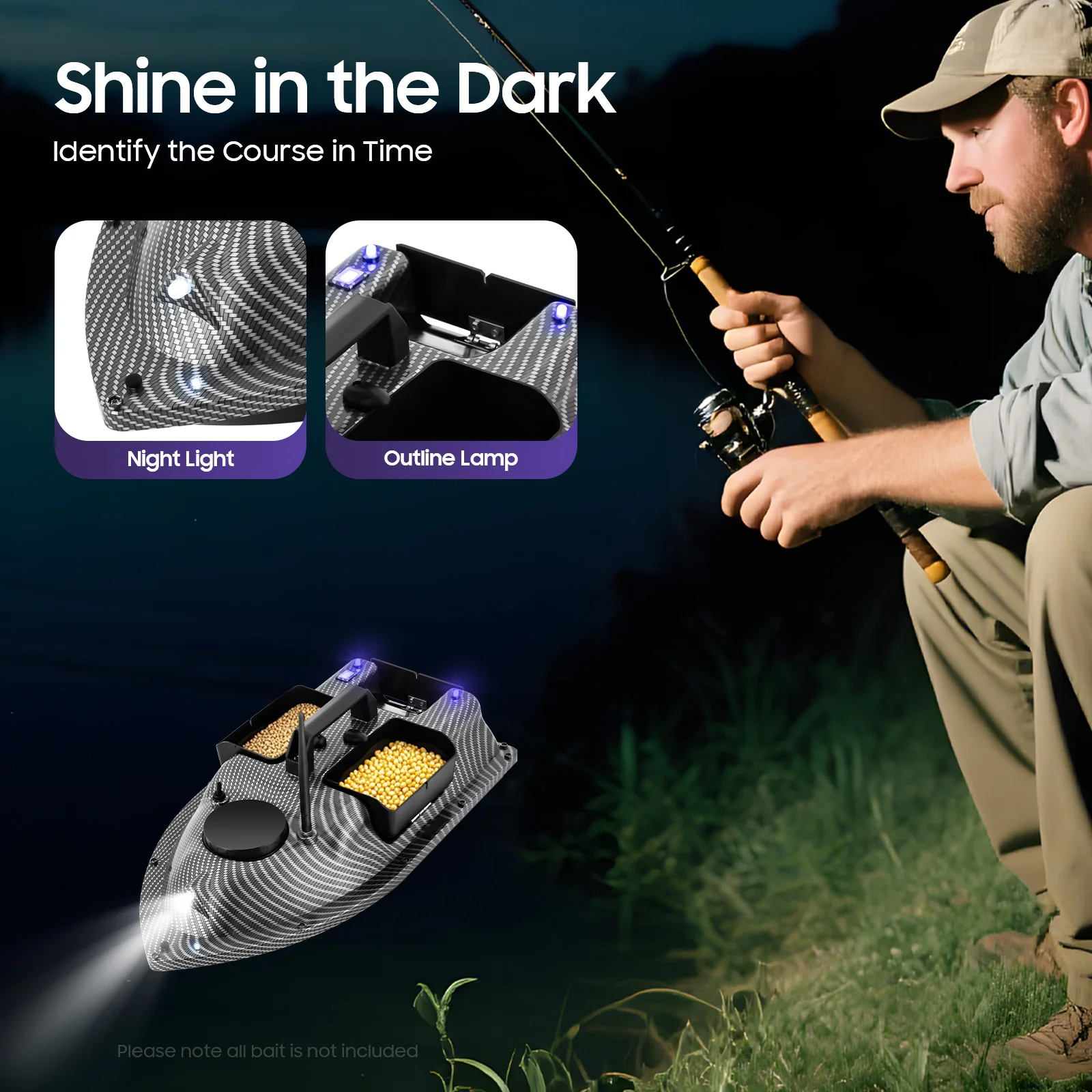 52W Angelköderboot RC Fischerboot Köderboot Fernbedienung für Surfangeln mit LCD-Bildschirm 9,84 * 19,69 * 5,9 Zoll