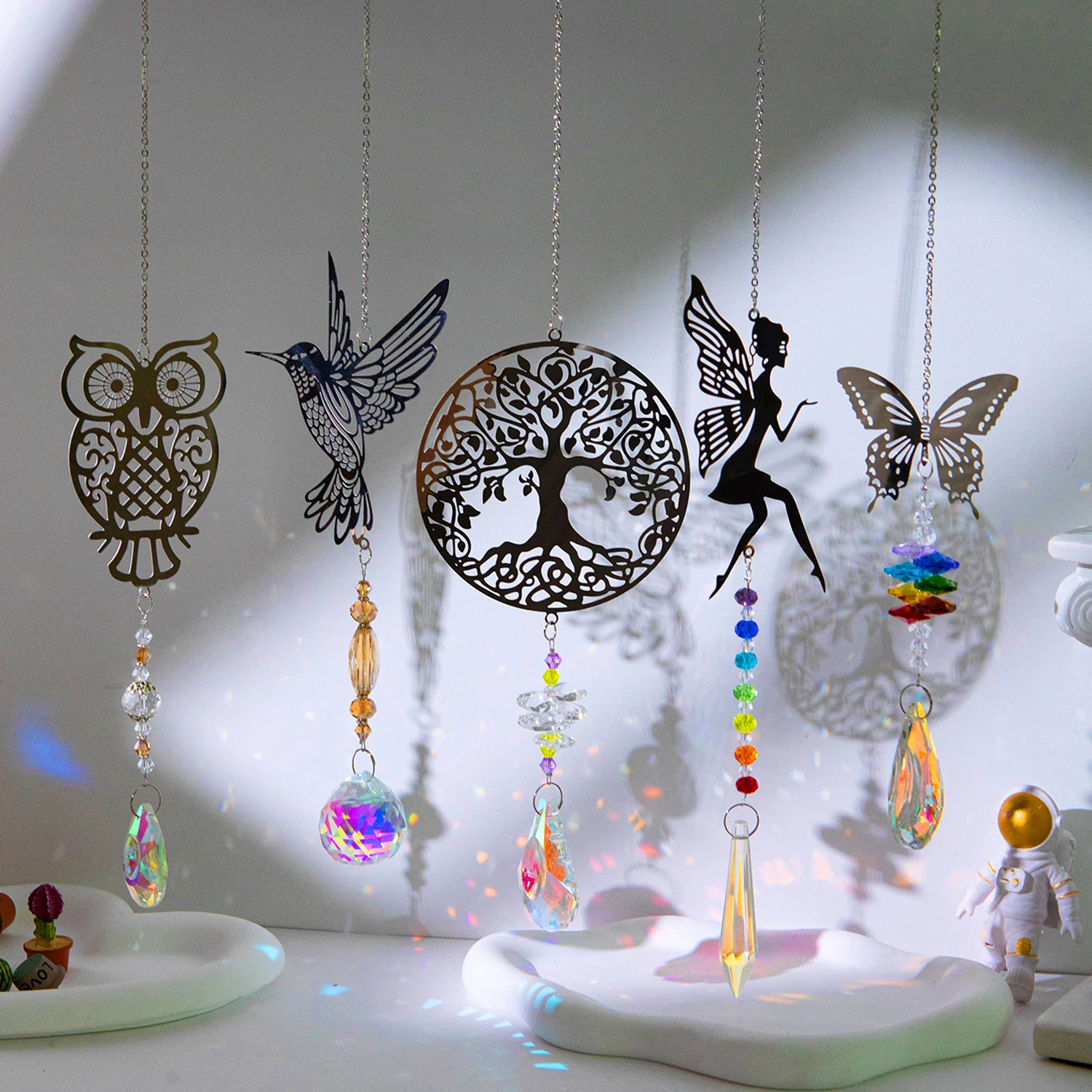 1/5pcs Metal Animal Sun Catcher Hummingbird Life Tree Angel Butterfly Pendant Window Garden Yard Room Home hanging decoration