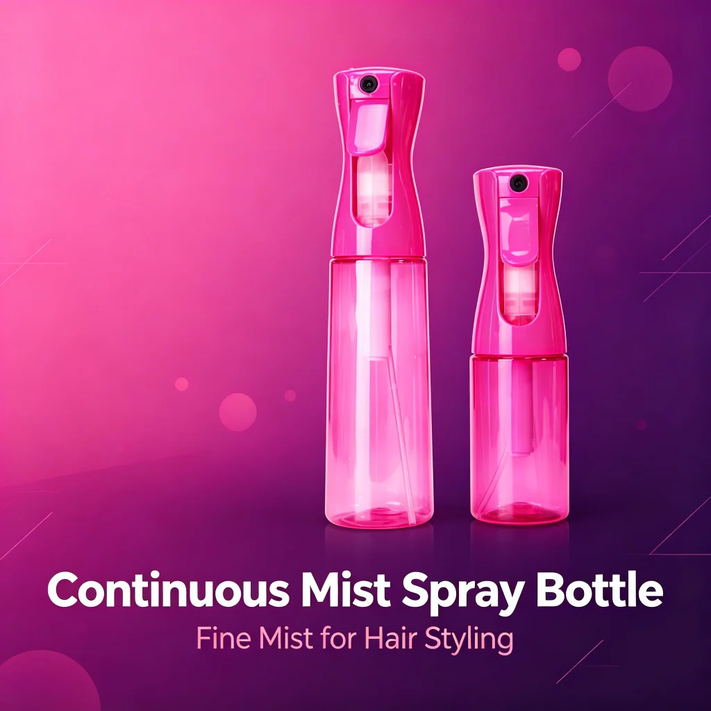200mlPink Continuous Spray Water Bottle, Empty Plastic Fine Mist Mister for Hair, Plants & Cleaning, Portable Refillable Sprayer