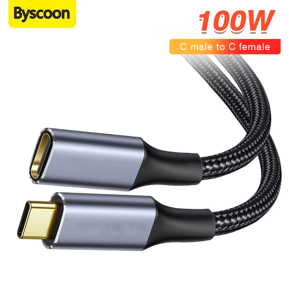 Byscoon USB C 3.1 Gen2 10Gbps Extension Cable Type C to Type C PD 100W QC 4.0 Fast Charging Cord For MacBook Pro 4k 60Hz Cable