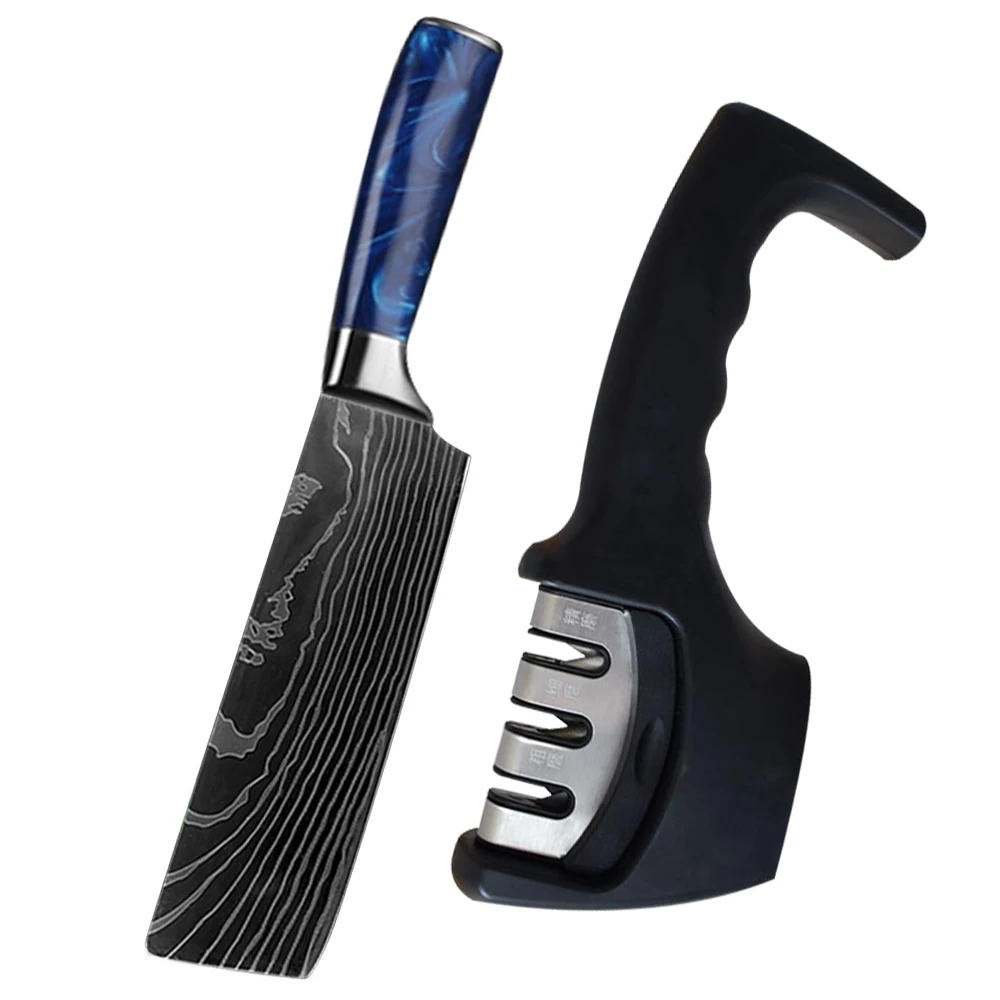

Professional Kitchen Knife Resin Handle Chef Nakiri Knife Japanese Santoku Knife Meat Cleaver Knife Cooking Knife Sharpener