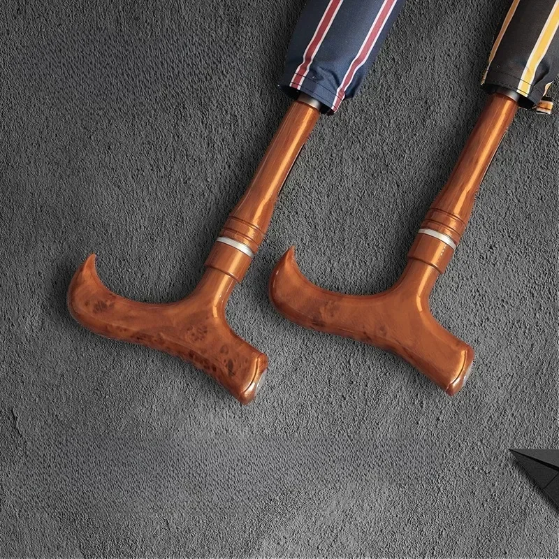 Long Handle Walking Stick Umbrella Old Man Anti-slip Strong Durable Retro Multifunction Detachable Umbrellas Rain Gear JJ649
