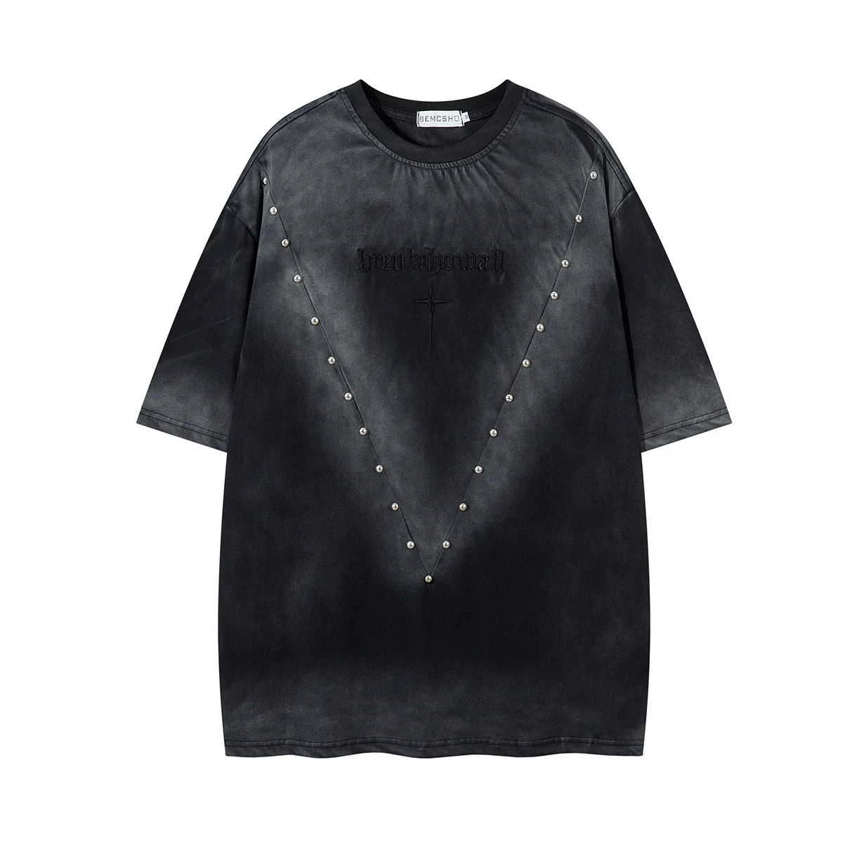 Men's Vibe Style Hip Hop T Shirts Fashion High Streetwear Loose Fit Y2K Tees With Rivet Summer Short Sleeve Tops Washed