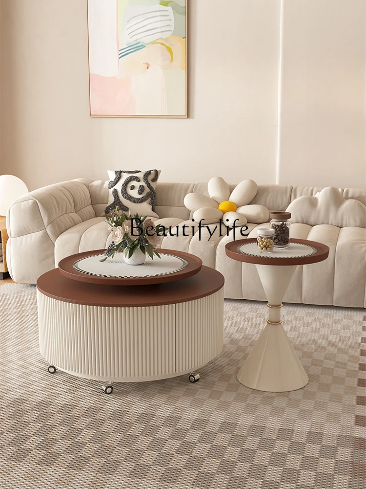 

Movable Coffee Table Living Room Home Cream Wind round Tea Table