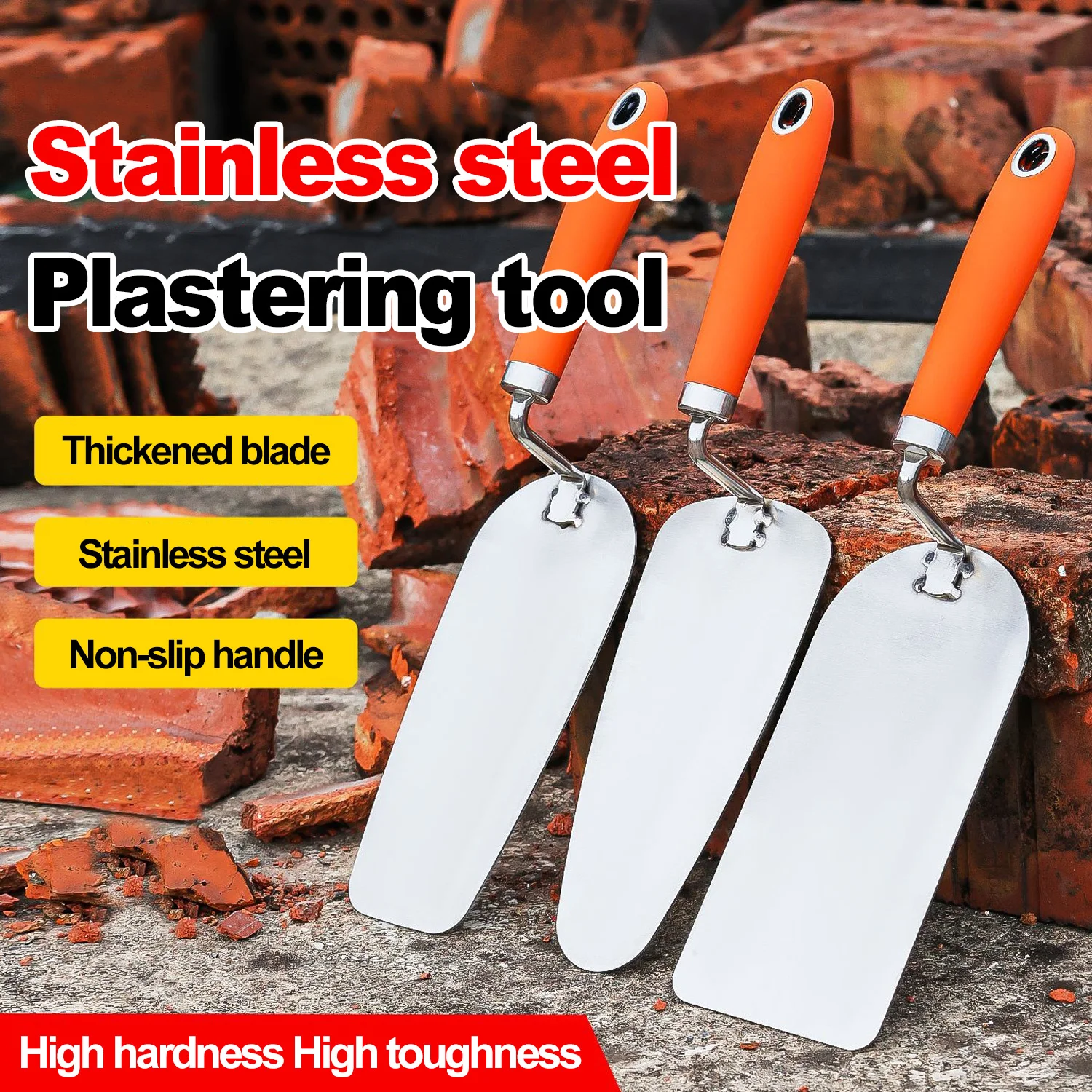 الفولاذ المقاوم للصدأ Bricklayer سكين Tiler's الطوب المروحية مزدوجة الوجهين سميكة مستقيم مقبض الجدار قطع سكين البناء #1