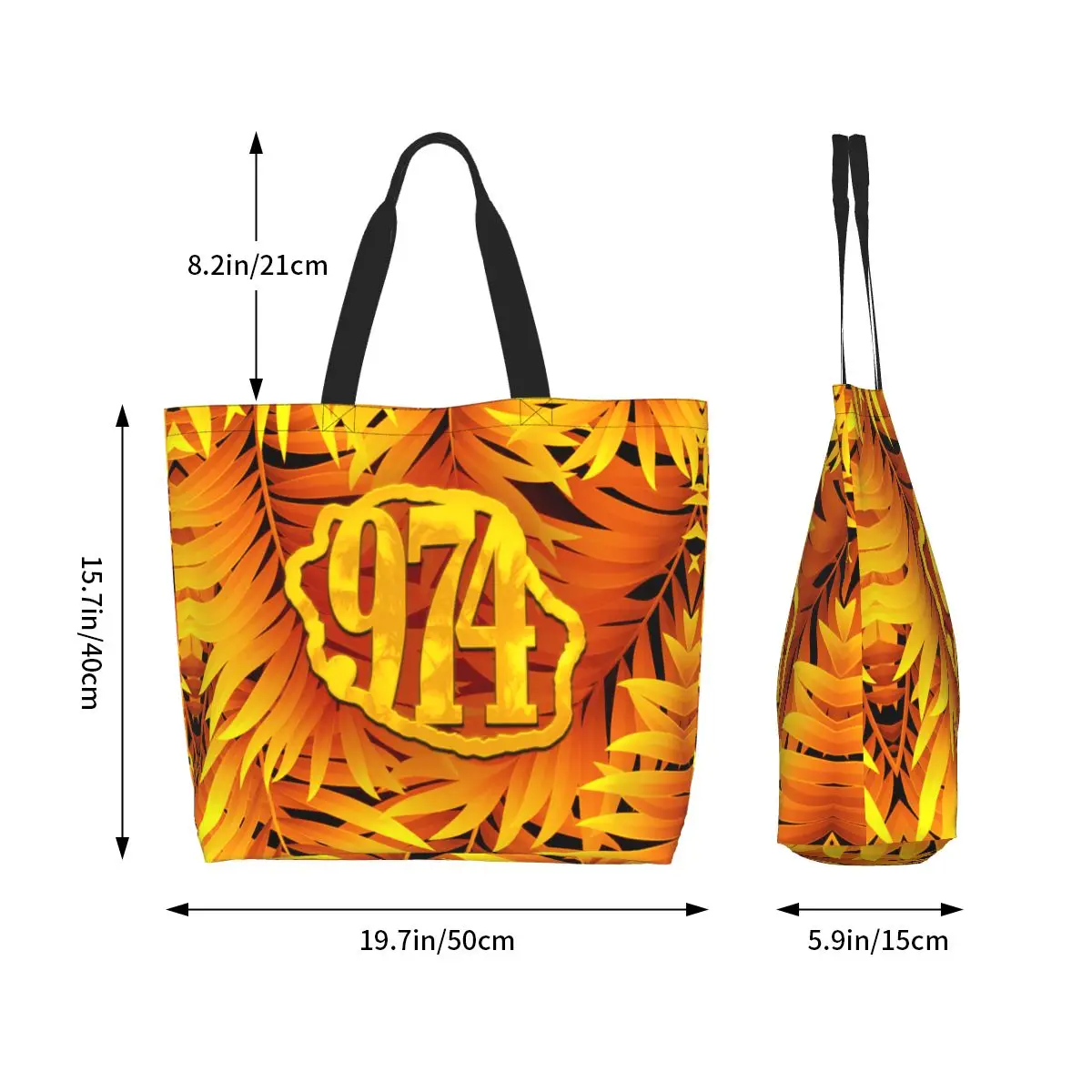 974 Yellow Tropikal Leaves Groceries Shopping Tote Bag  Custom Reunion Island Canvas Shopper Shoulder Bags Big Capacity Handbag