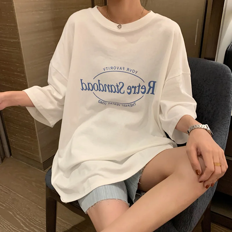 Short Sleeve Pink Women T Shirts 2024 New Summer Korean Style Loose Casual Tops Tees Streetwear Letter Printed Female T-shirt