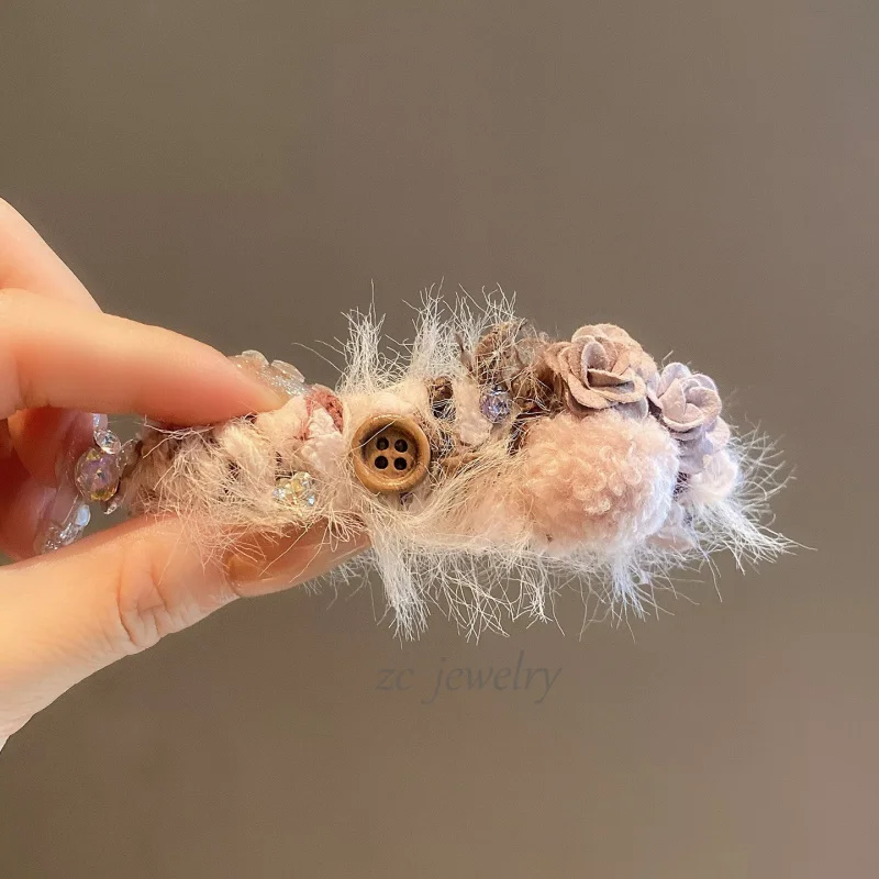 

High-end Sweet Wool Gentle Rose Shiny Diamond Side Clip Women's Fashionable Elegant Side Bangs Hairpin