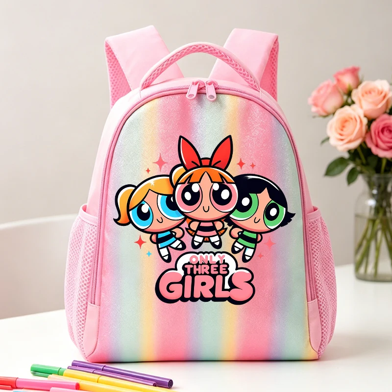 

The Powerpuffs Girls Anime Backpacks New Blossom Bubbles Buttercup Travel Fashion Rucksack Student Outdoor Sports Knapsack Gift
