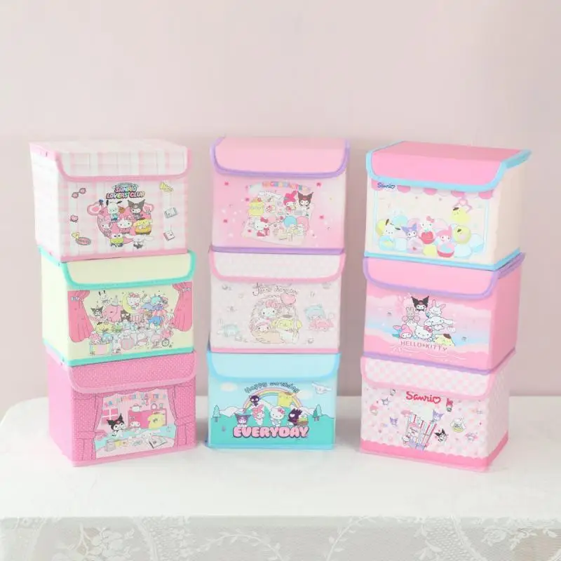 Kawaii Sanrio Hello Kitty Storage Box Kuromi My Melody Cinnamoroll Large Capacity Household Portable Foldable Dustproof Storage