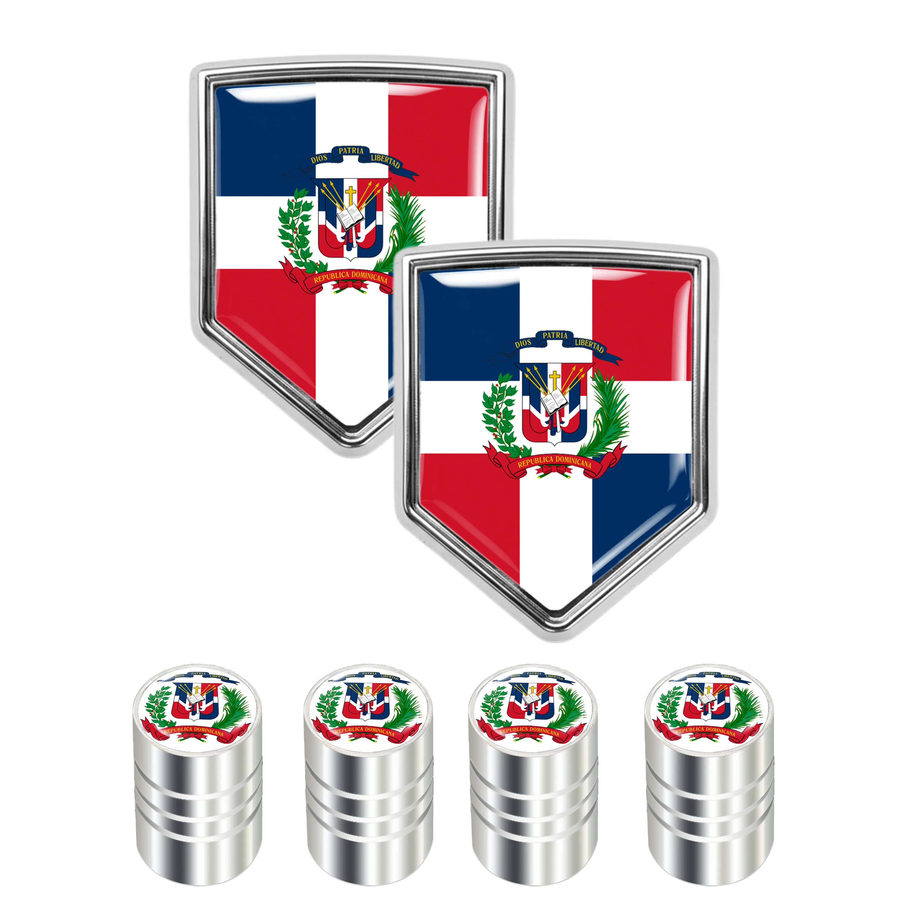 

Car Accessories - 2-Pack Dominican Colorful Flag Shield Car Stickers & 4-Pack Valve Stem Caps for Car SUV Truck