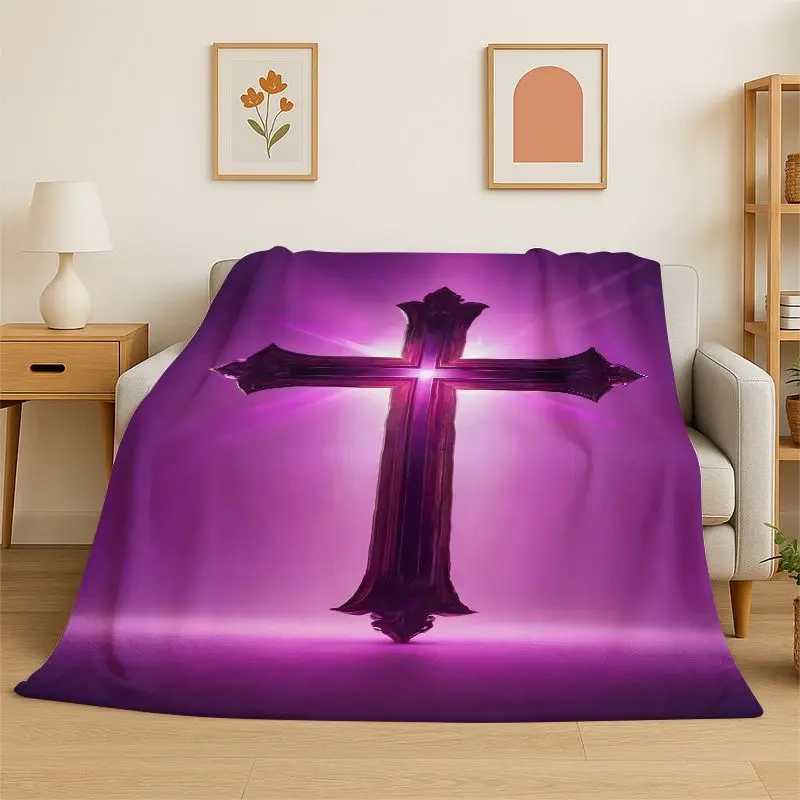Classic Cross Bible Christian Faith Retro Flannel Blanket Soft Throw Blanket for Bedroom Living Room Bed Picnic Nap Cover Gift