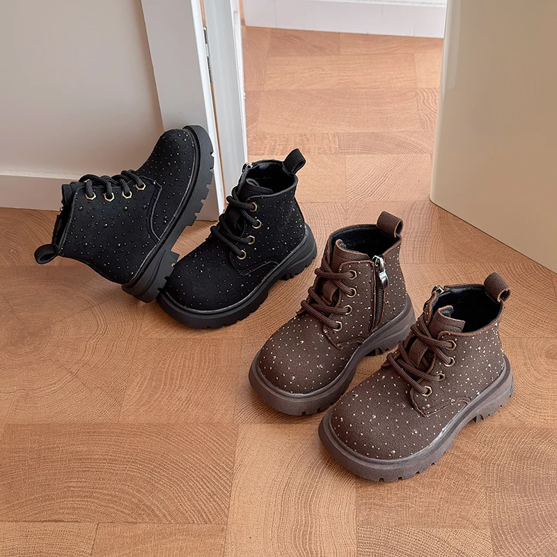 Girls' Retro Warm Short Boots Autumn Winter British Style Fashionable Children's Shoes Simple Design for Kid's Shoes Size 23-35