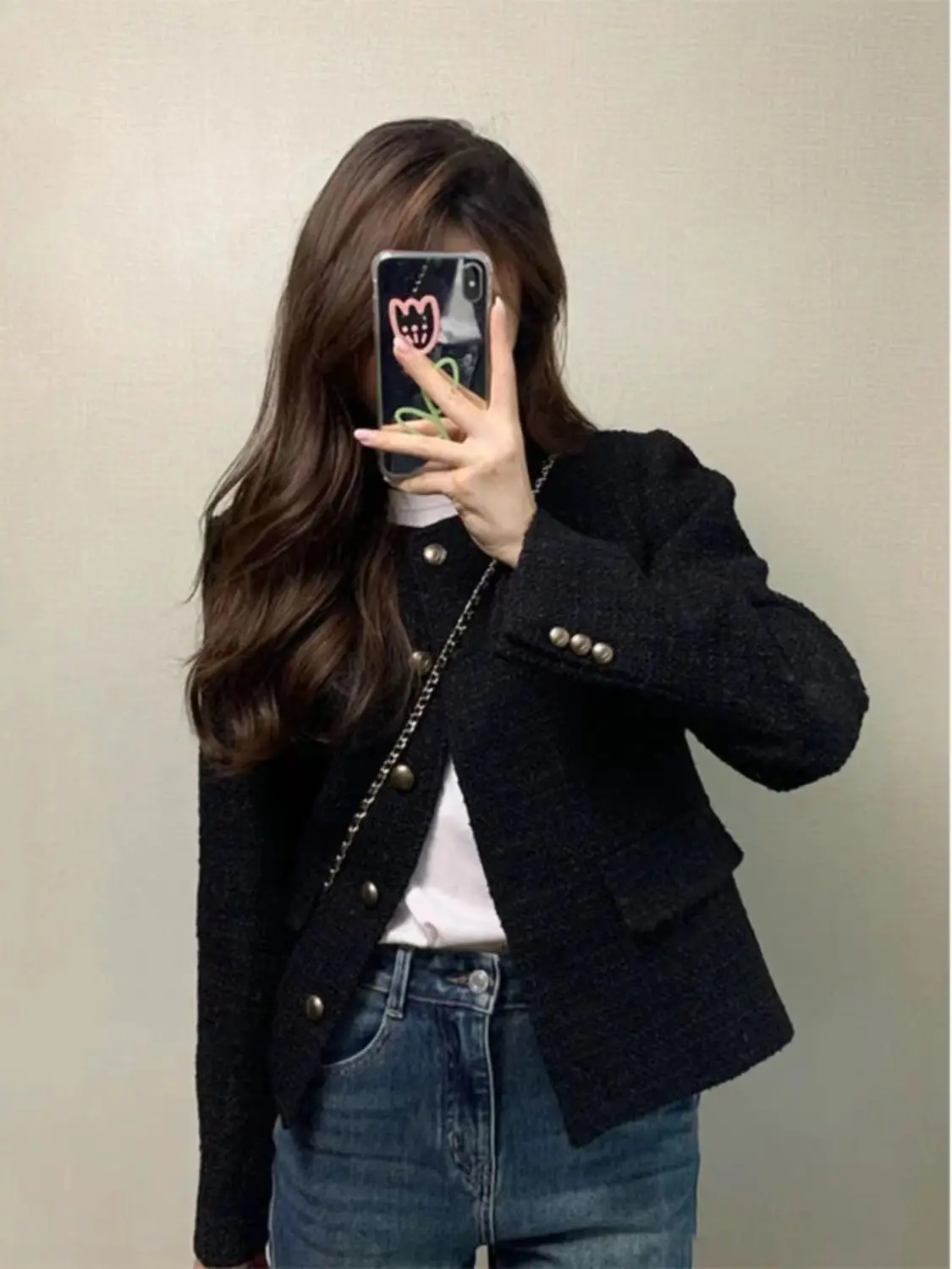 Black Short Quilted Jacket 2024 Autumn Winter New Style Small Size Elegant Sensation Super Beautiful Lady's Top Button Design