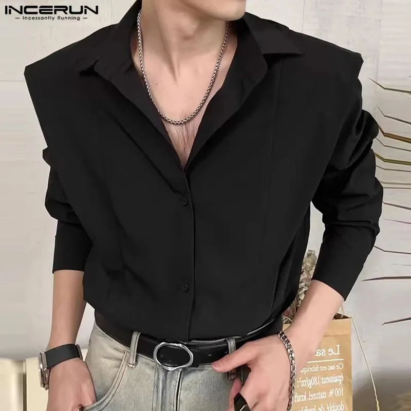 

INCERUN Tops 2024 Korean Style Men Fashion Simple All-match Shirts Casual Streetwear Solid Hot Selling Long Sleeved Blouse S-5XL