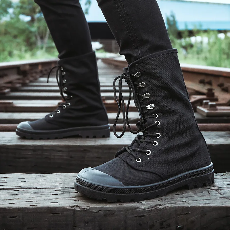 Men Military Boots Outdoor Fashion Canvas High Top Shoes Men\'s Casual Shoes Ankle Boots Black Marterns Boots Zapatos De Hombre