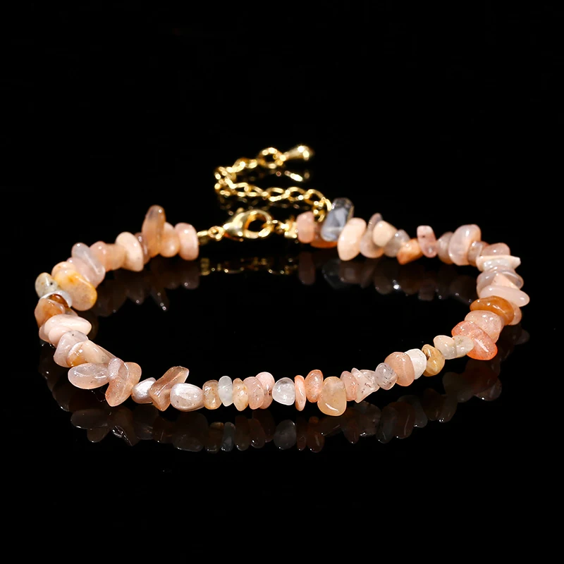 JD Natural Sunstone Irregualr Chips Gravel Stone Chain Bracelets Women Elegant Reiki Healing Yoga Chakra Bracelet Party Gift