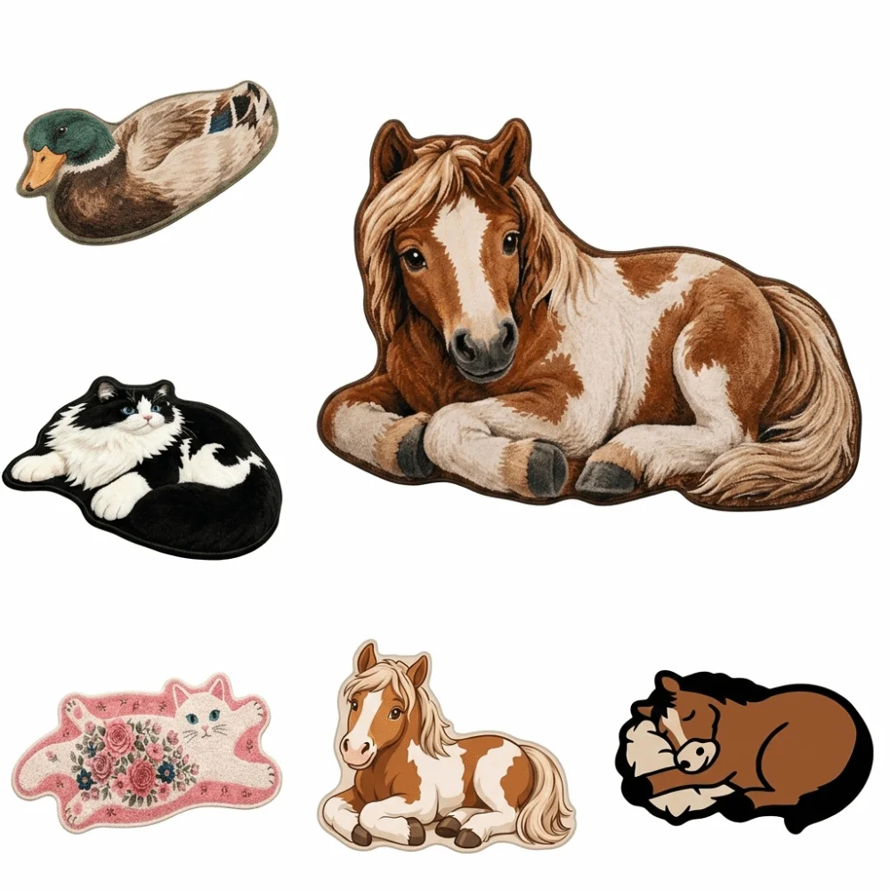 Comfortable Non-Slip Bedroom Rug Soft Cartoon Animal Area Rug Thick Construction Stain Resistant Floor Mat Home Living Room