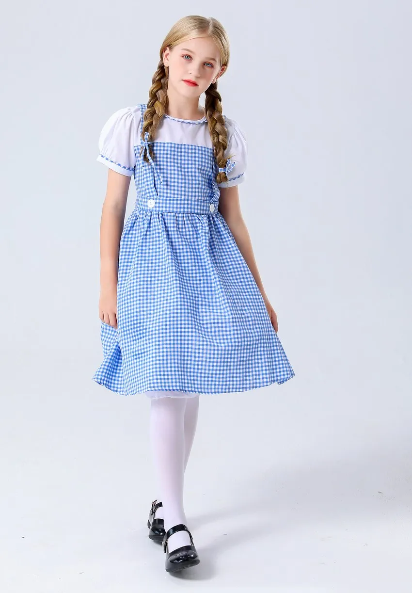 Traditionelles blaues kariertes Oktoberfest-Dirndl-Kostüm für Mädchen, Karnevalsparty, Cosplay-Kostüm – Detail 6