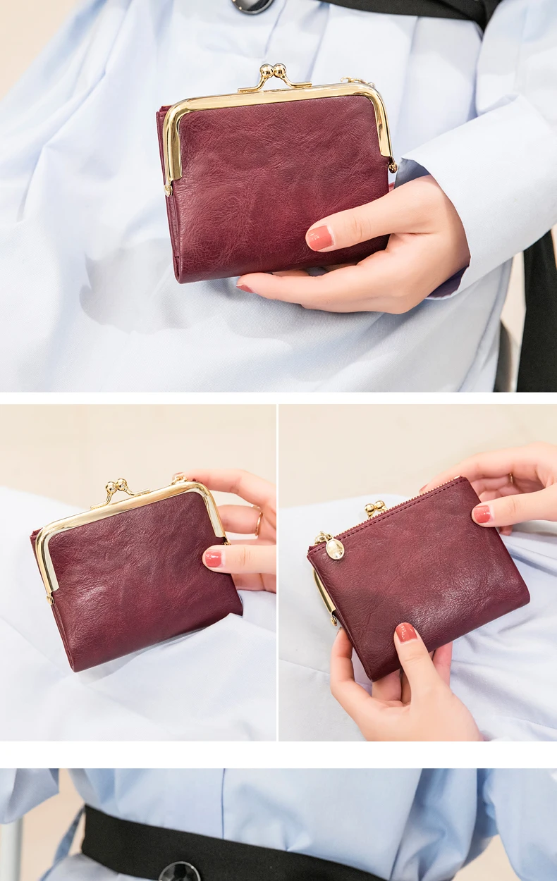 Miyin Damen Geldbörse kleine RFID Damen kompakte Bifold Leder Vintage Geldbörse mit Reiß verschluss und Kuss schloss – Detail 6