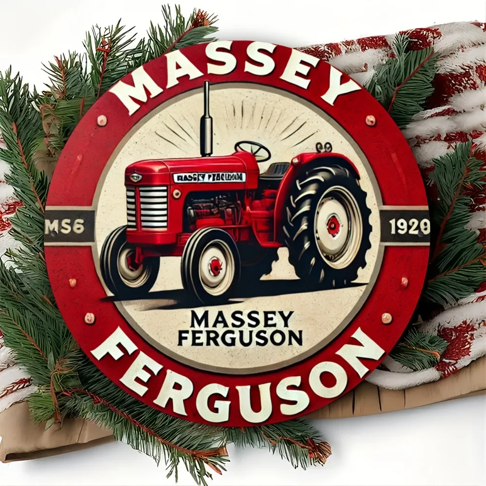 Vintage Retro Massey Ferguson MS6 1929 Red Tractor Round Metal Tin Sign – 2D Flat Products Design with Enhanced Depth & Artistic