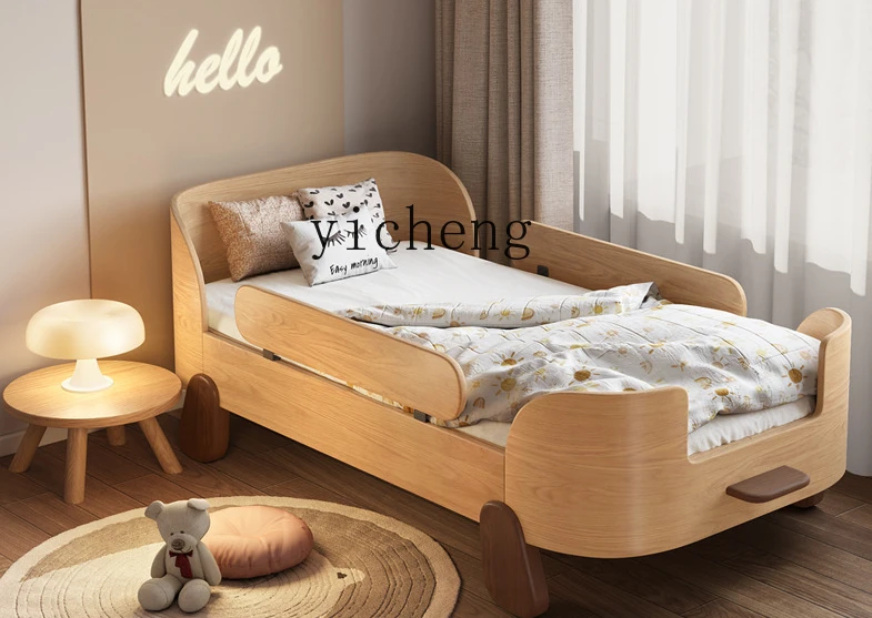 ZC Wood Color Children's Bed Stitching Widened Baby Bed Extra Bed Boys and Girls Princess Bed