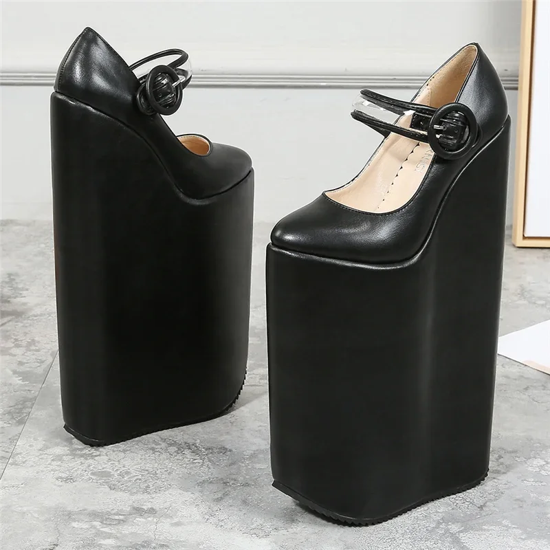 Crossdresser Stilettos Cosplay Unique lolita Round Toe shoes women 30cm ultra high heels platform Wedges Goth punk pumps