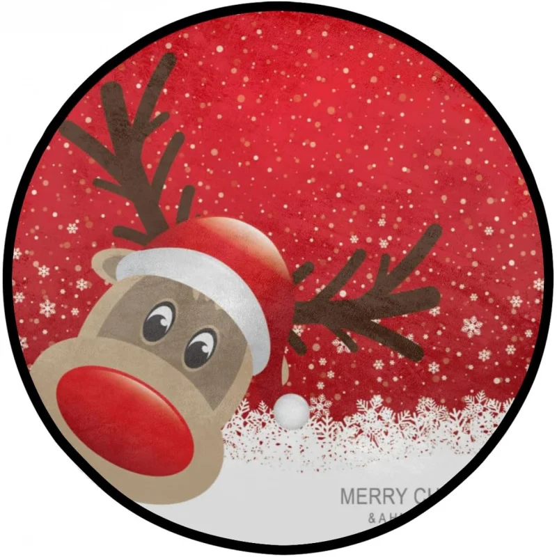 Christmas circular carpet reindeer New Year winter snow throwing carpet living room nursery home decoration floor mat 75X75cm