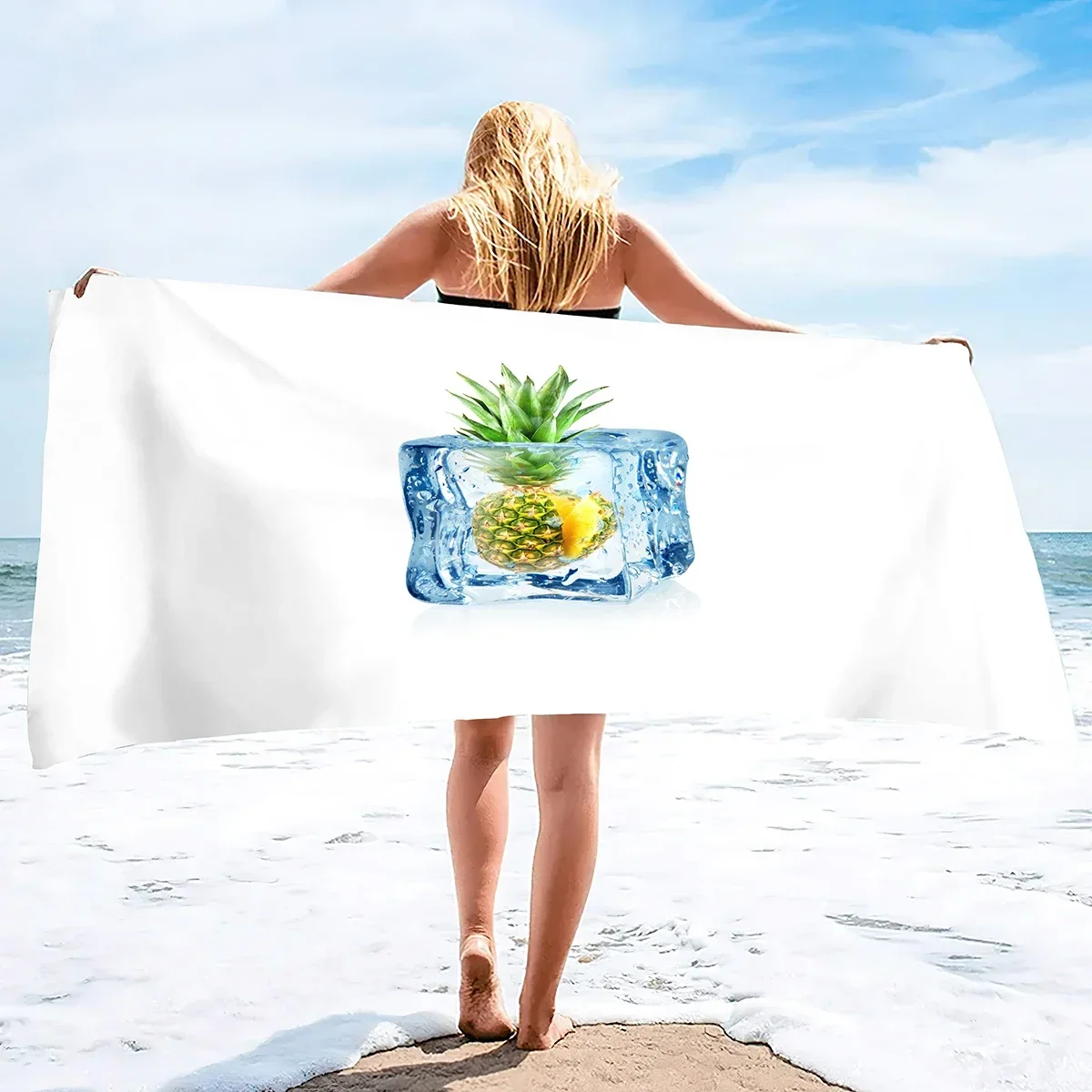 Pineapple Strawberries Beach Towel,Oversized Soft Absorbent Camping Pool Travel Towel with Stripe Fruit Pattern for Kids Adults