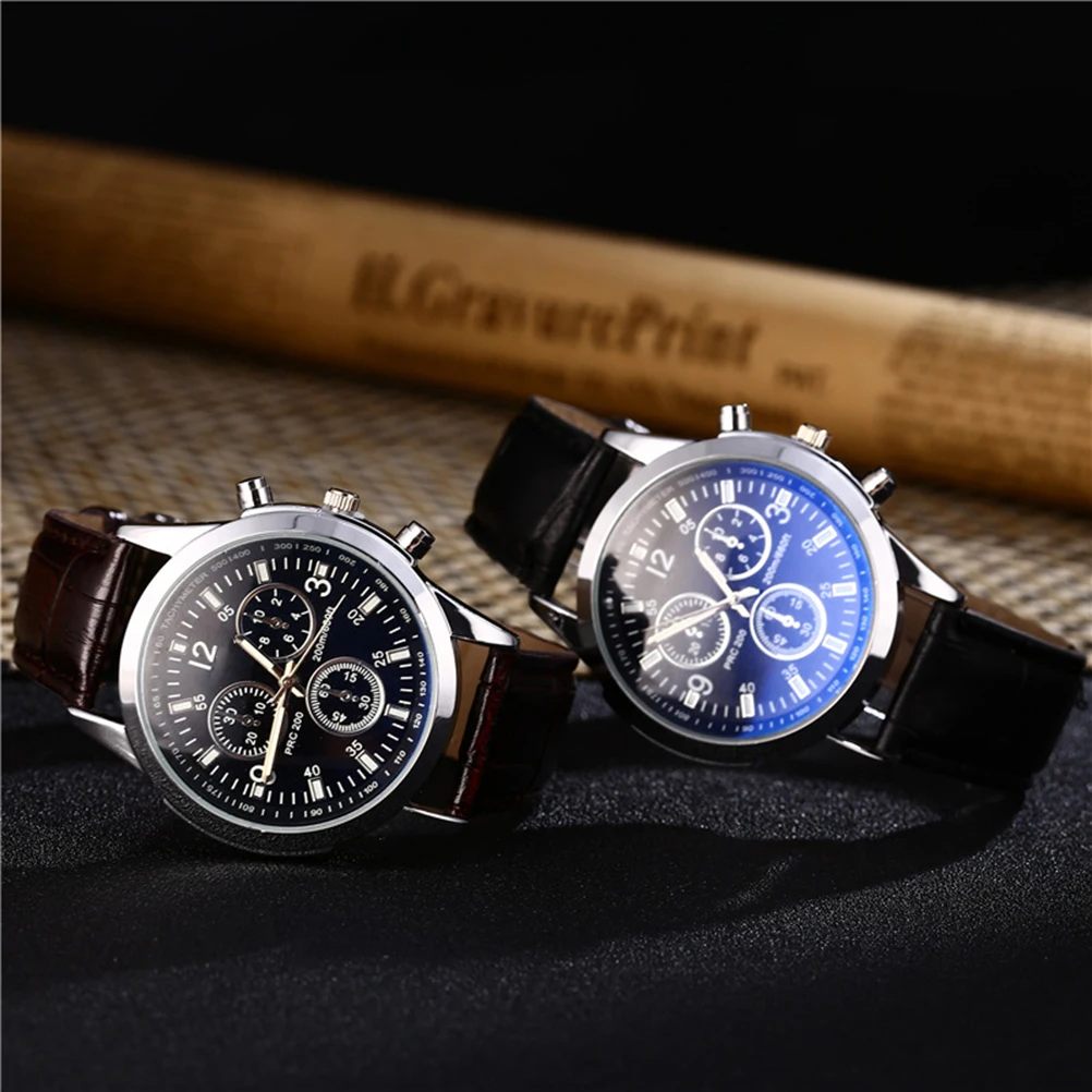

Men'S 3 Dials Strap Quartz Calendar Wristwatch Black Quartz Men Wrist Watch Waterproof Daily Wear Watch For Men