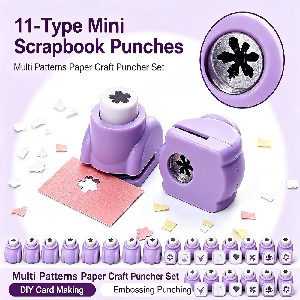 11-Type Mini Scrapbook Punches Handmade Cutter Card Craft Embossing Punching Device Multi Patterns Paper Crafts Puncher Set